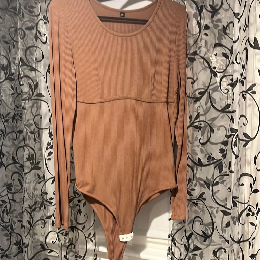 H&M Ribbed Long Sleeve Bodysuit - Brown